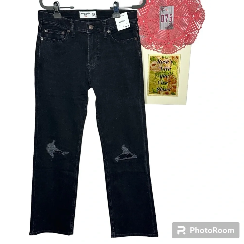 NWT Abercrombie Kids Straight Boot Leg w/Adjustable Waistband Black Jeans 15/16